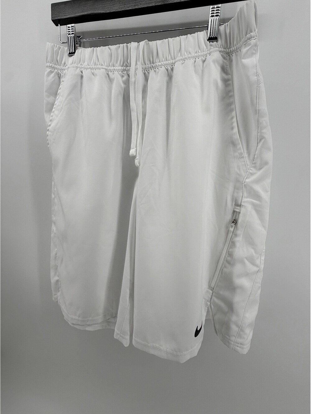 Nike Dri-FIT Mens Large White Athletic Training Shorts Zip Pocket Drawstring